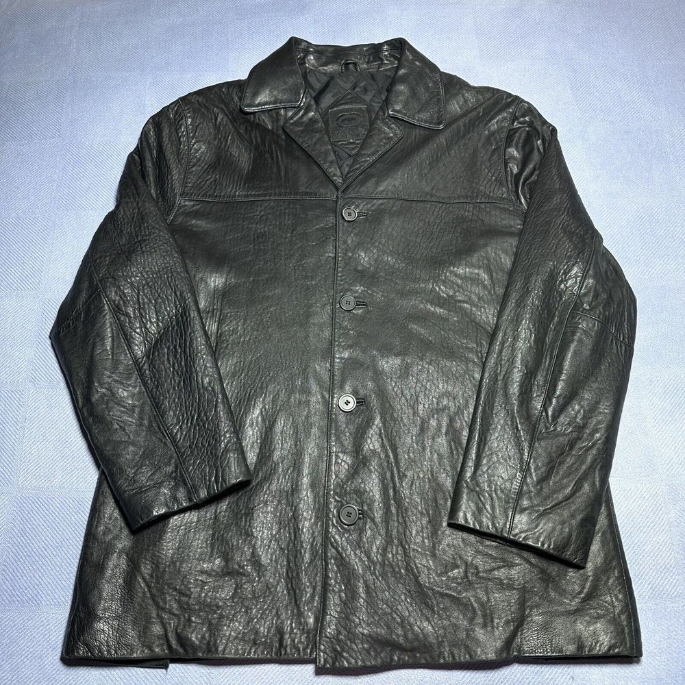 Vintage Y2K Ecko Unltd Black Leather Jacket Rhino Skin Textured Men's Size Large